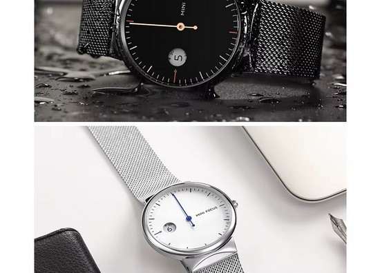 MINI FOCUS Men’s Business Quartz Watches Mesh Strap Stainless Steel 3 Bar Waterp