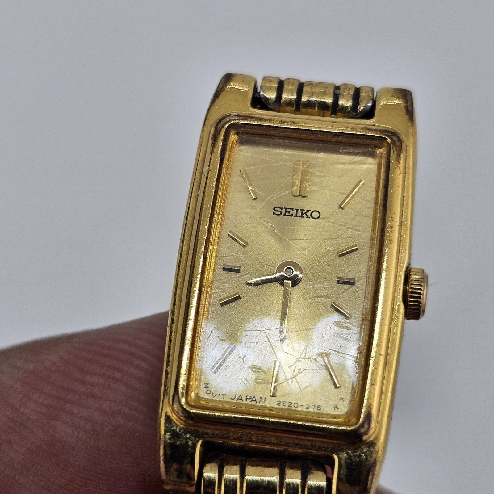 VTG Seiko Women’s Watch 13MM Gold Case Dial Gold Bracelet Band 6.5″ New Battery
