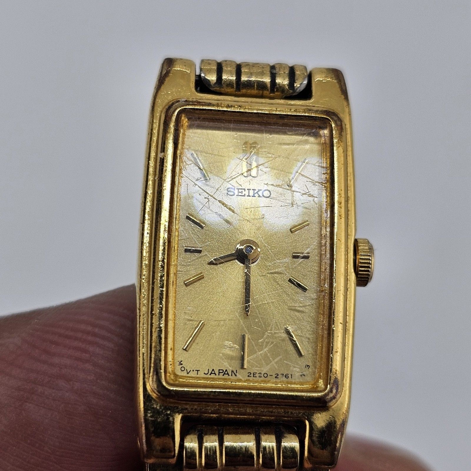 VTG Seiko Women’s Watch 13MM Gold Case Dial Gold Bracelet Band 6.5″ New Battery
