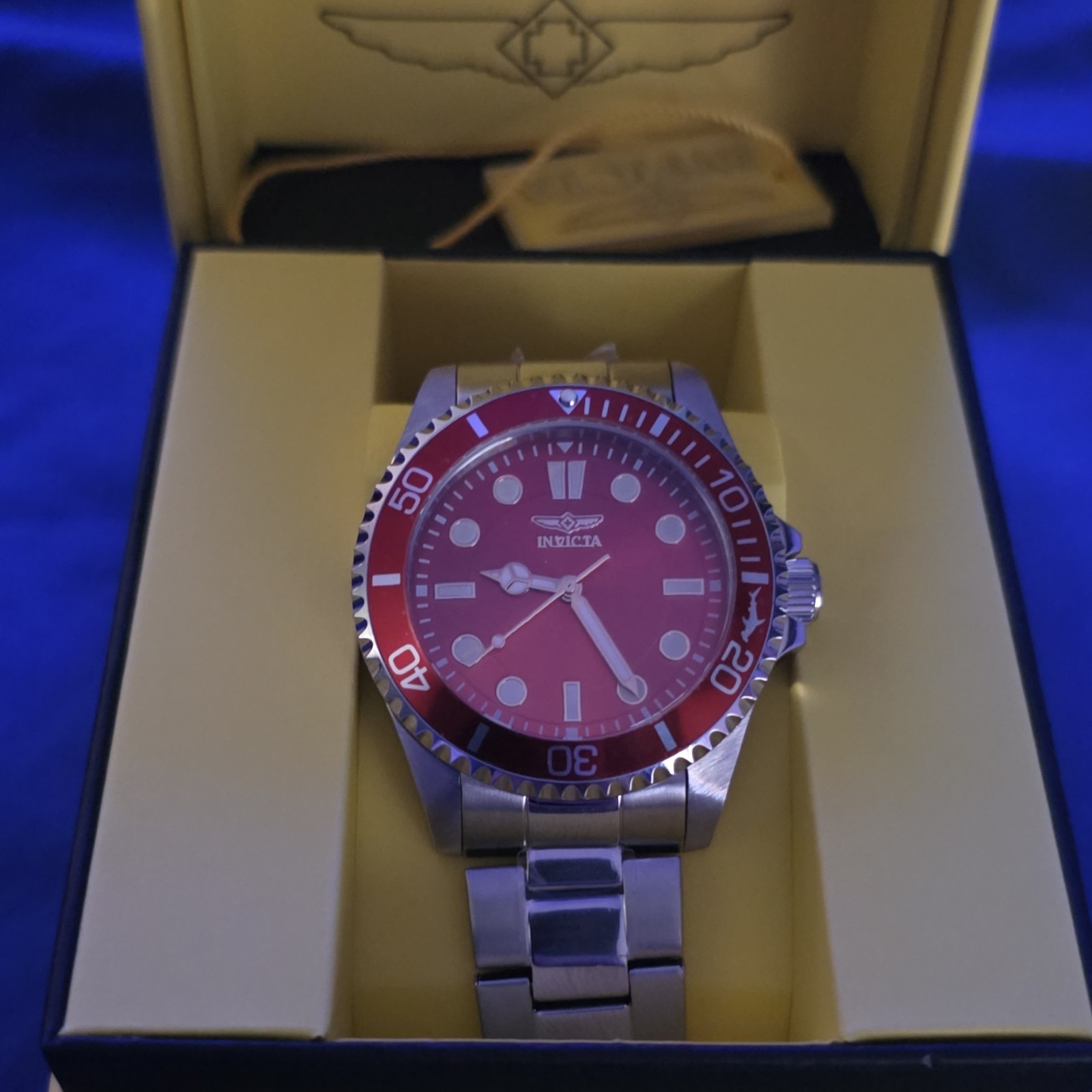 Invicta 43mm Pro Diver Men’s Quartz Red Dial Red/Black Bezel SS Bracelet w/ Box