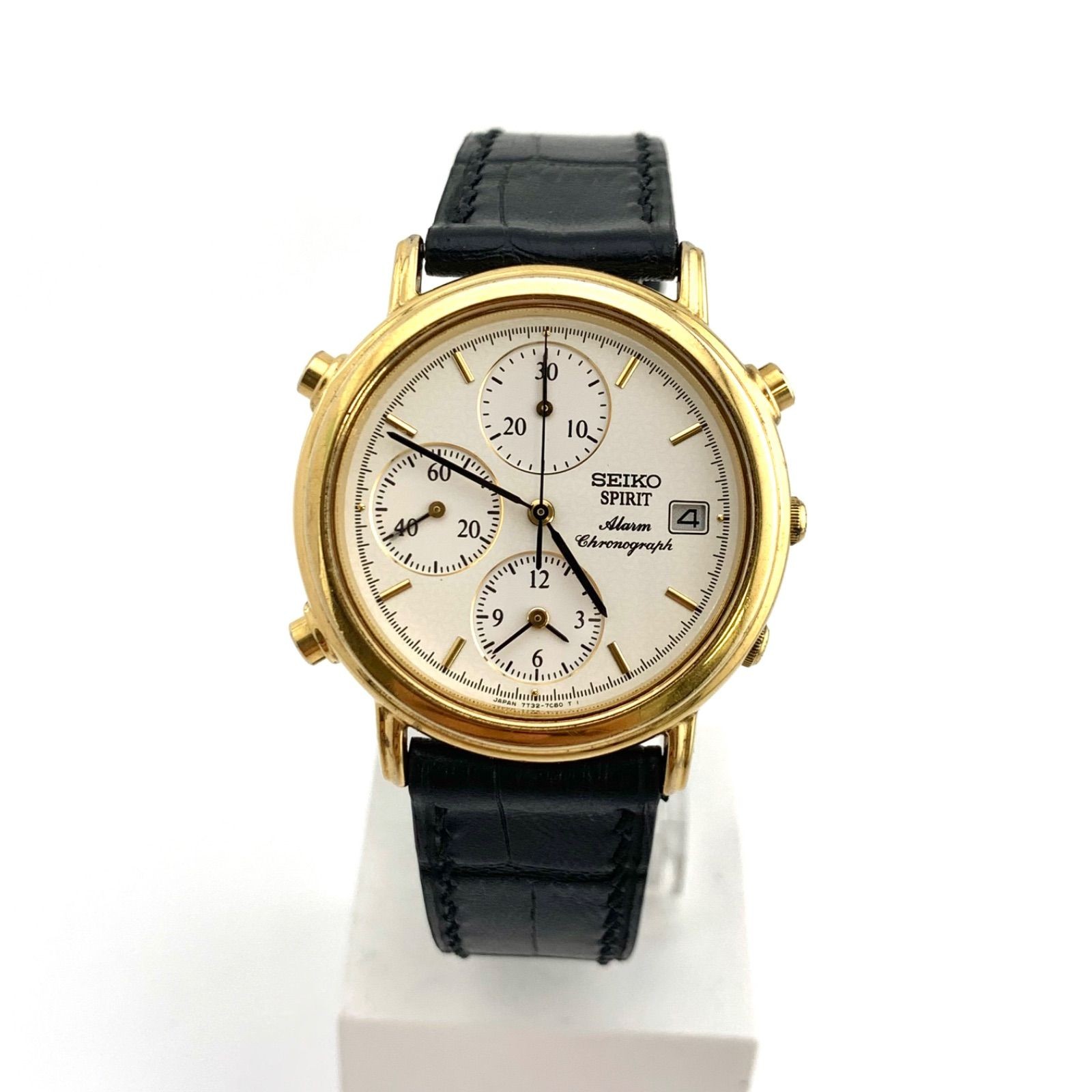 SEIKO SPIRIT Chronograph Watch Gold White Leather Strap 35mm 18.5cm