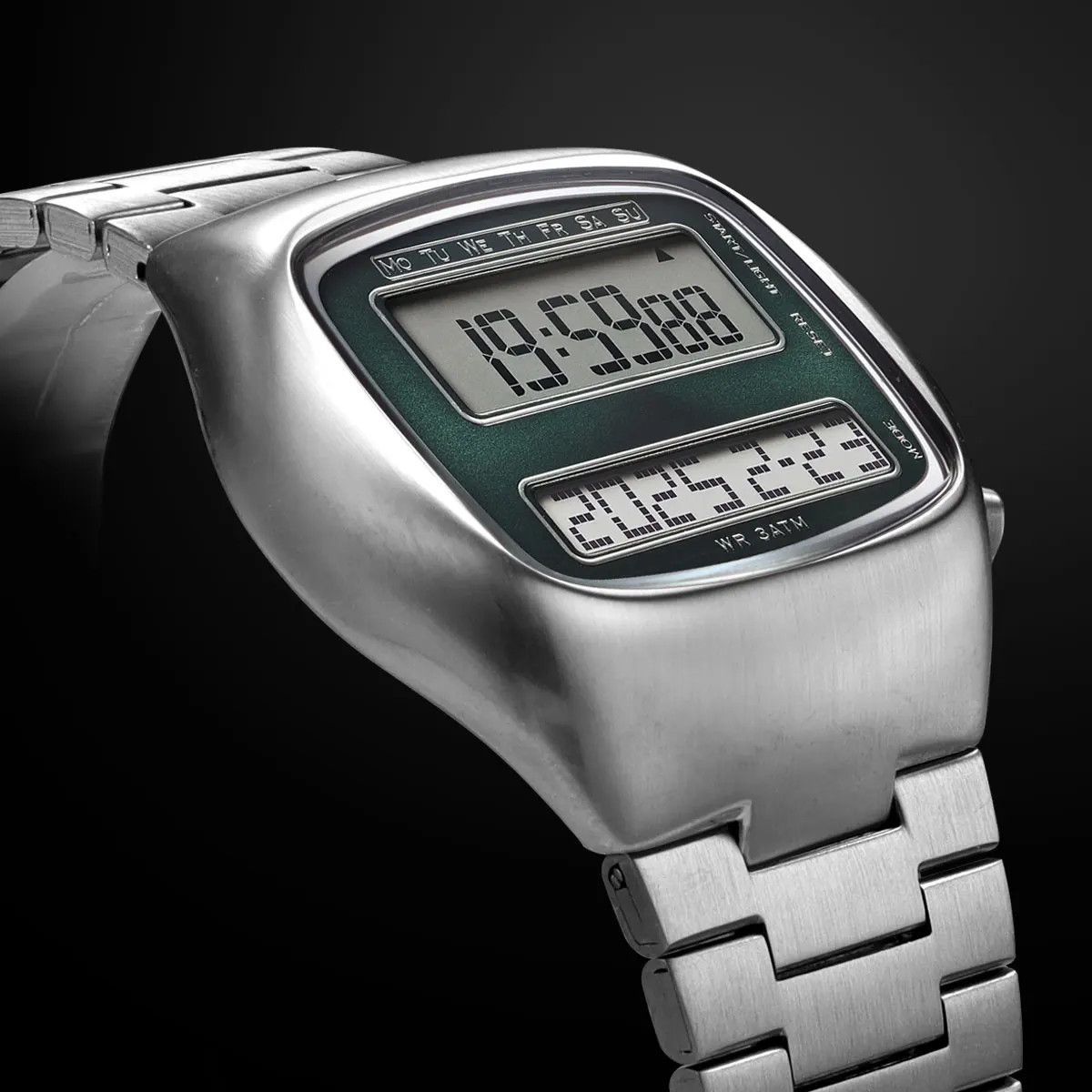 Unisex Retro Digital Wristwatch Dual-Display Stainless Steel Strap Men’s