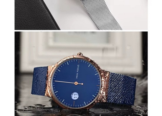 MINI FOCUS Men’s Business Quartz Watches Mesh Strap Stainless Steel 3 Bar Waterp