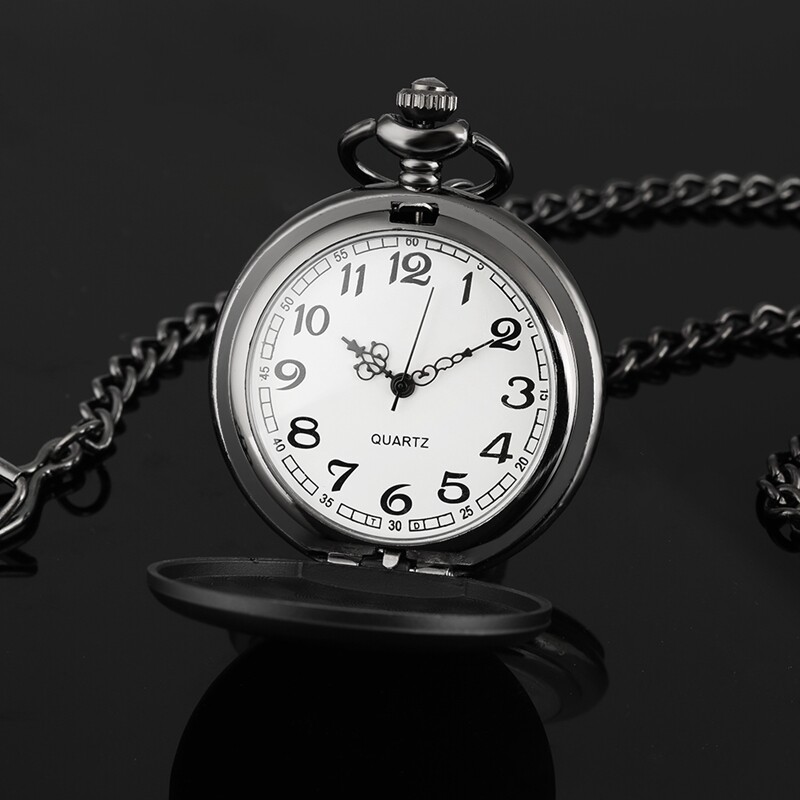 Silver/Black Matte Cover Unisex’s Quartz Pocket Watch Necklace Pendant Chain