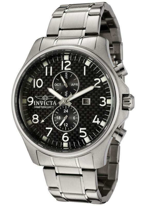 Invicta Men’s Watch Oversized Quartz Chrono Steel Case Carbon Fiber Dial 0379