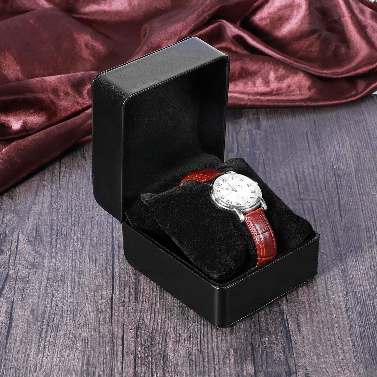 Black PU Leather Watch Gift Box with Pillow Single Wristwatch Display Case!!