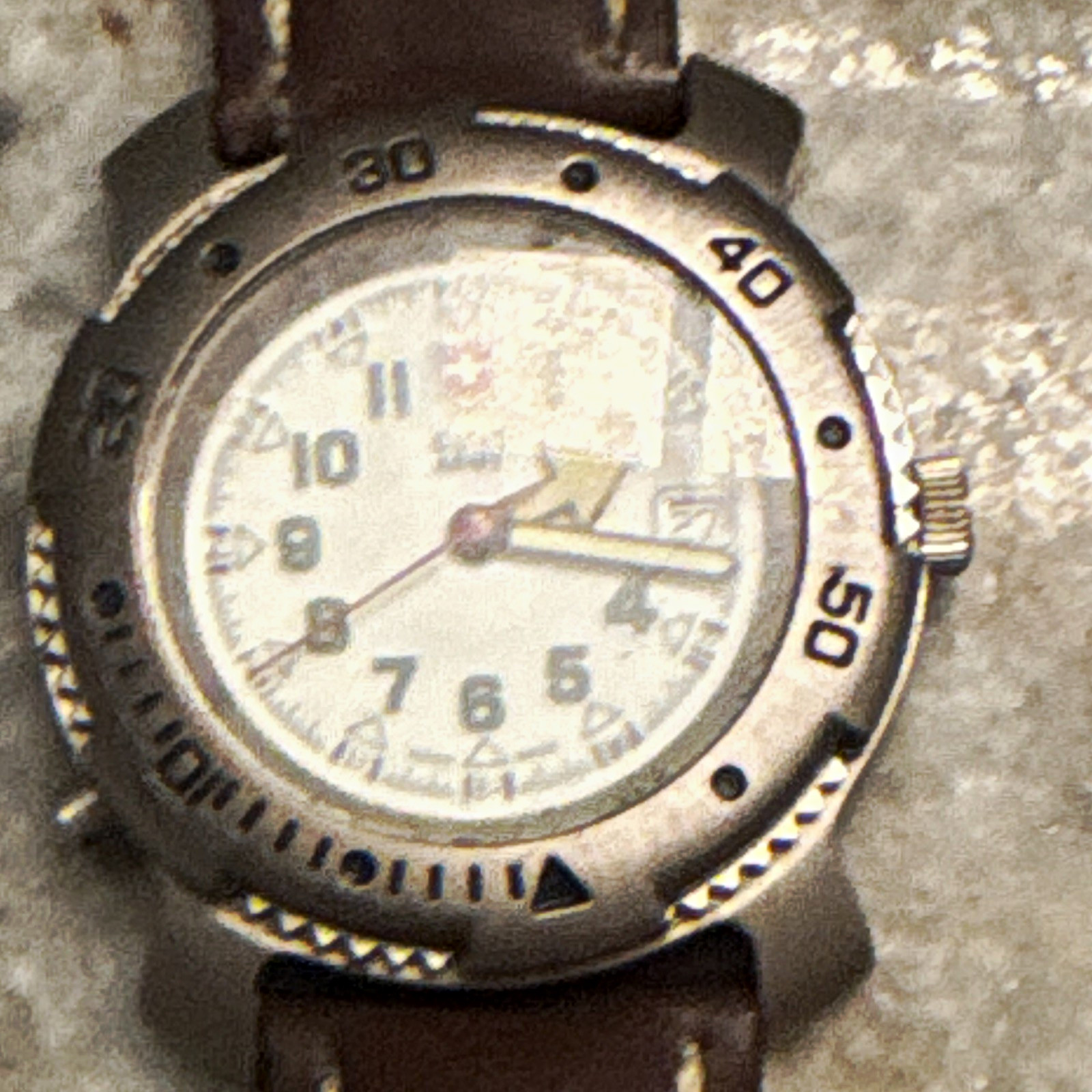Victorinox Swiss Army Quartz Watch White Dial Arabic Date Silver Steel Brown
