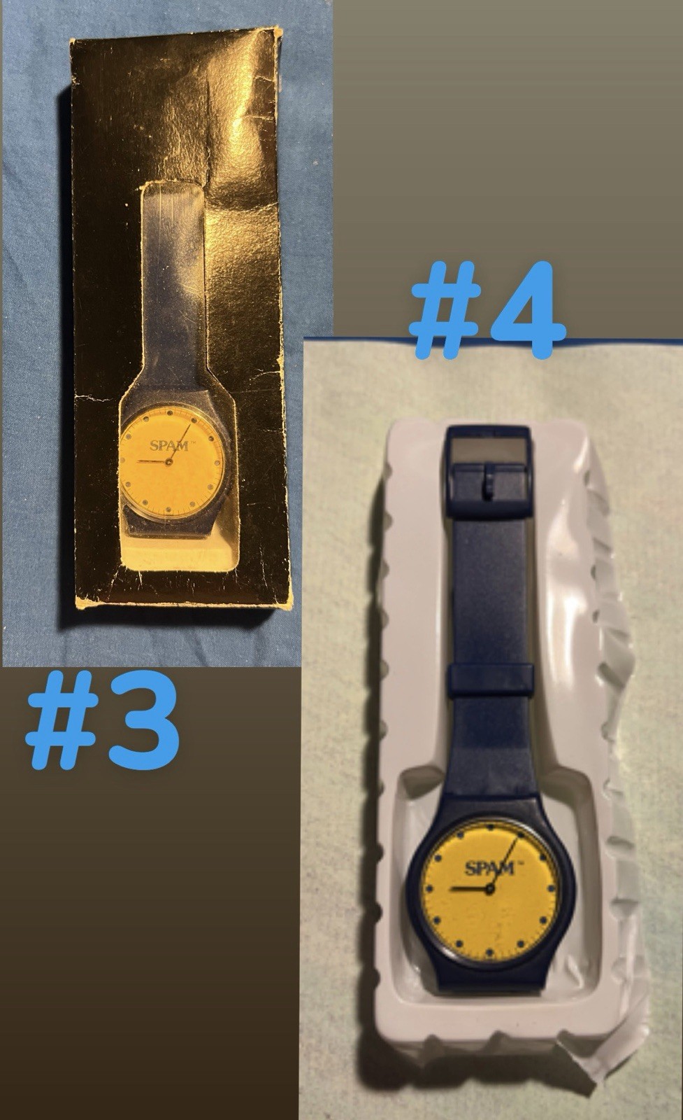 VINTAGE SPAM blue & yellow unisex advertising watch.