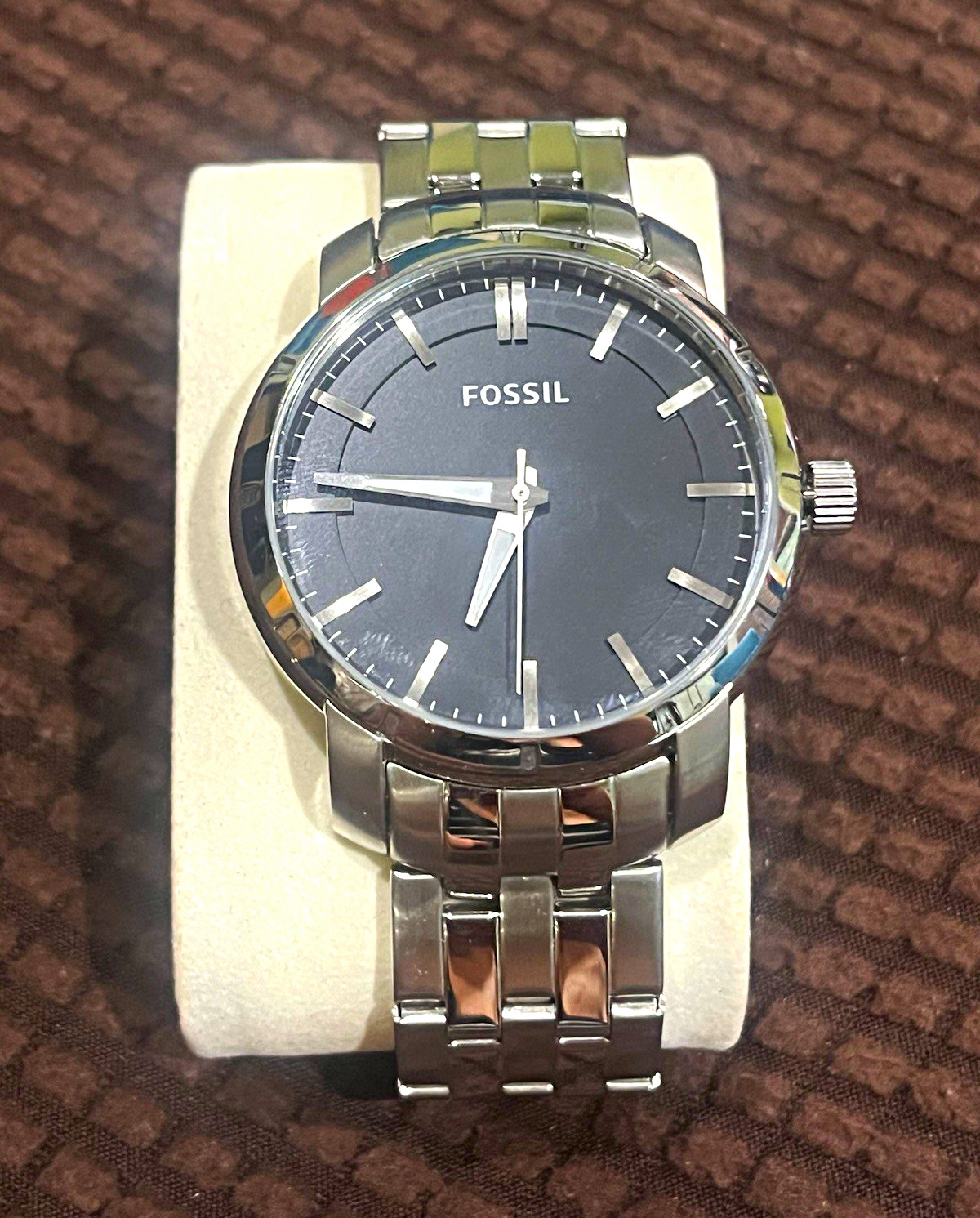 Fossil Men’s Analog Watch Black Dial Silver Tone Metal Bracelet Round 12-Hour