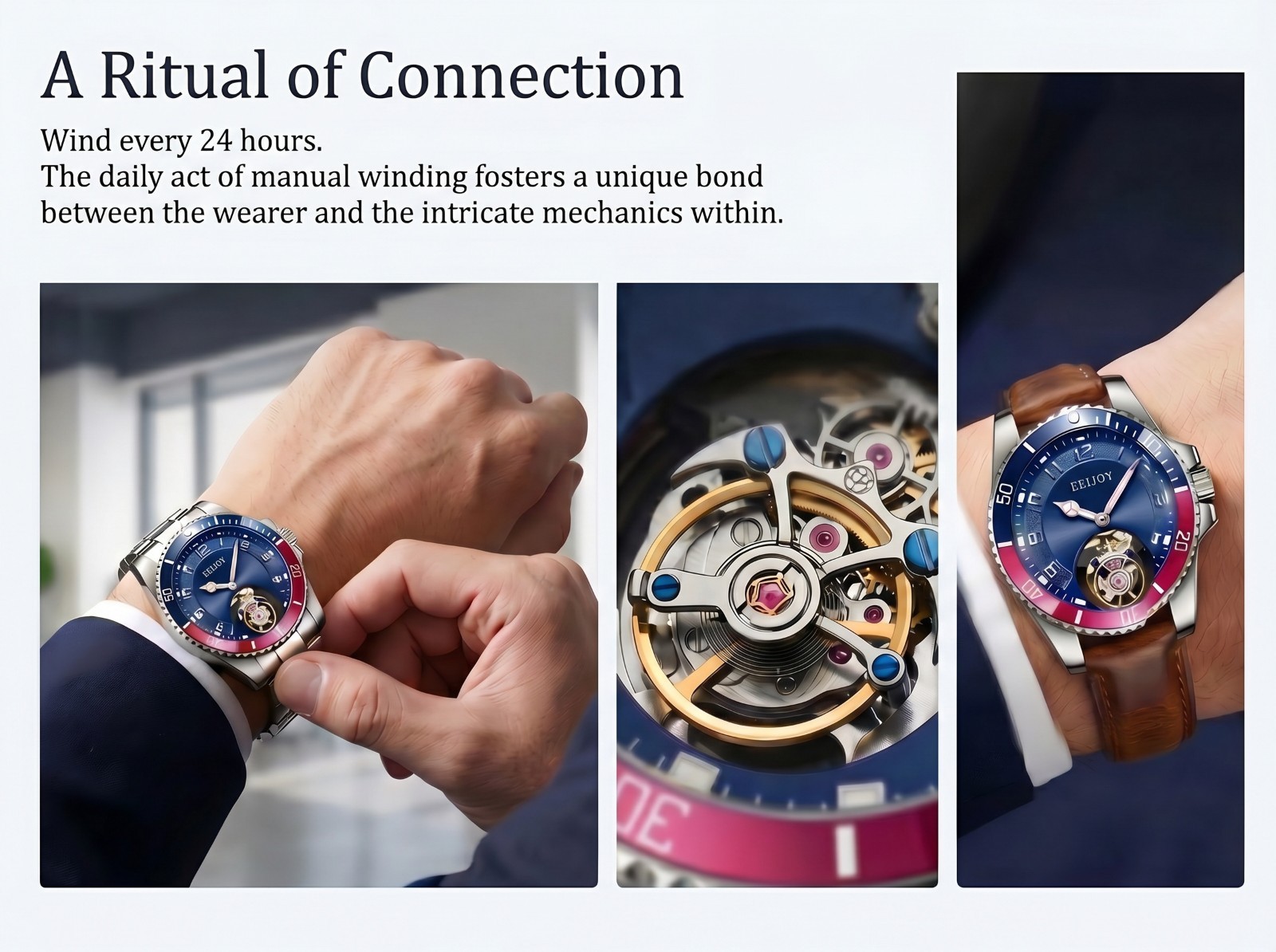 Men’s Genuine Flying Tourbillon Watch, Manual Winding Only, 42mm 316L Steel