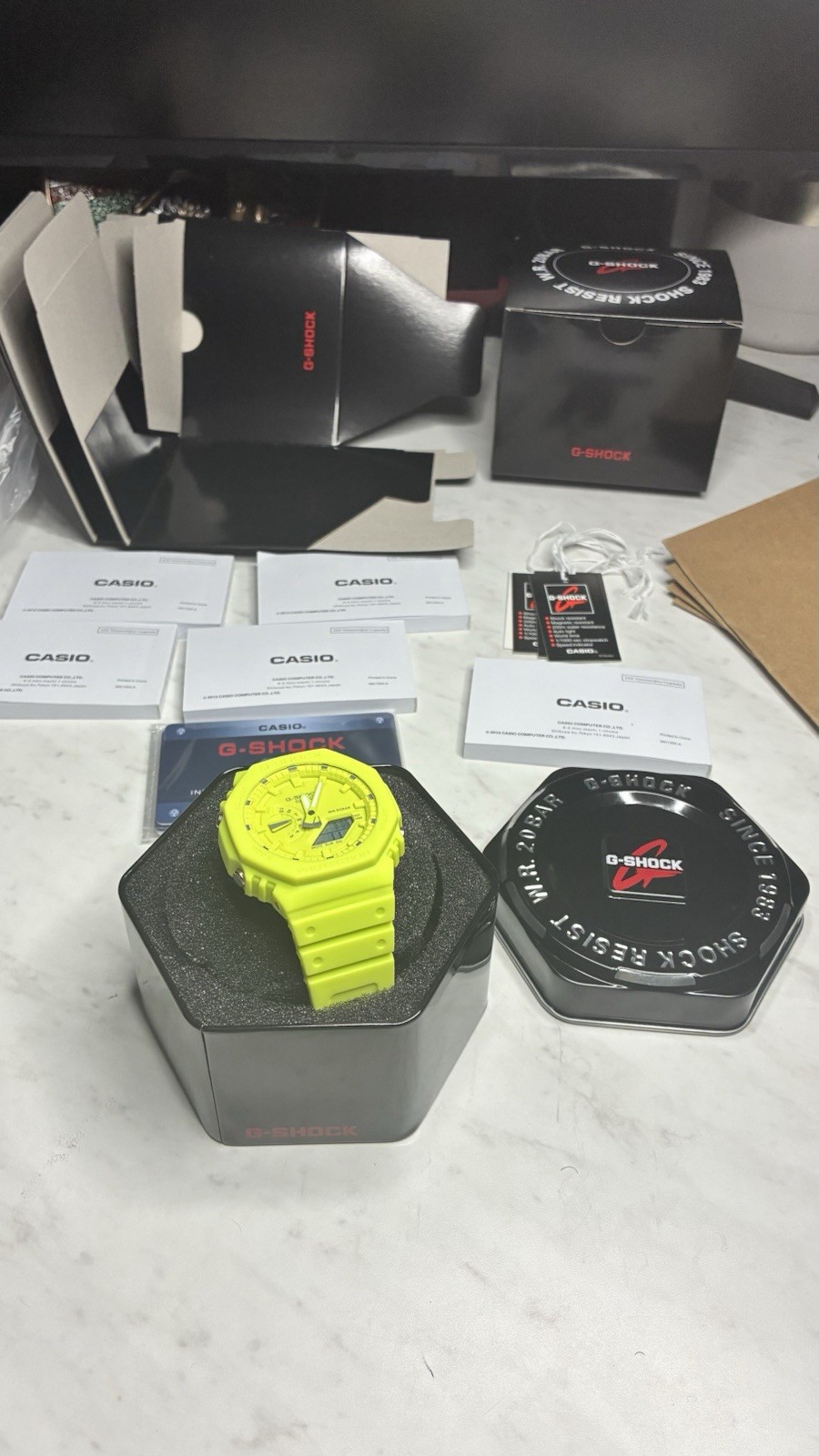 Casio G-SHOCK Lime Green Resin Analog-Digital Quartz 200m Watch w/ Box Manuals