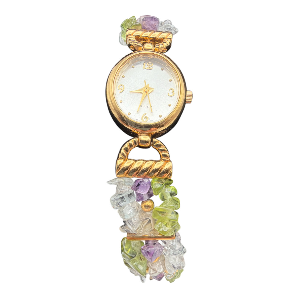 Prestige Ladies Quartz Watch with Green, Purple, and Clear Glass Untested