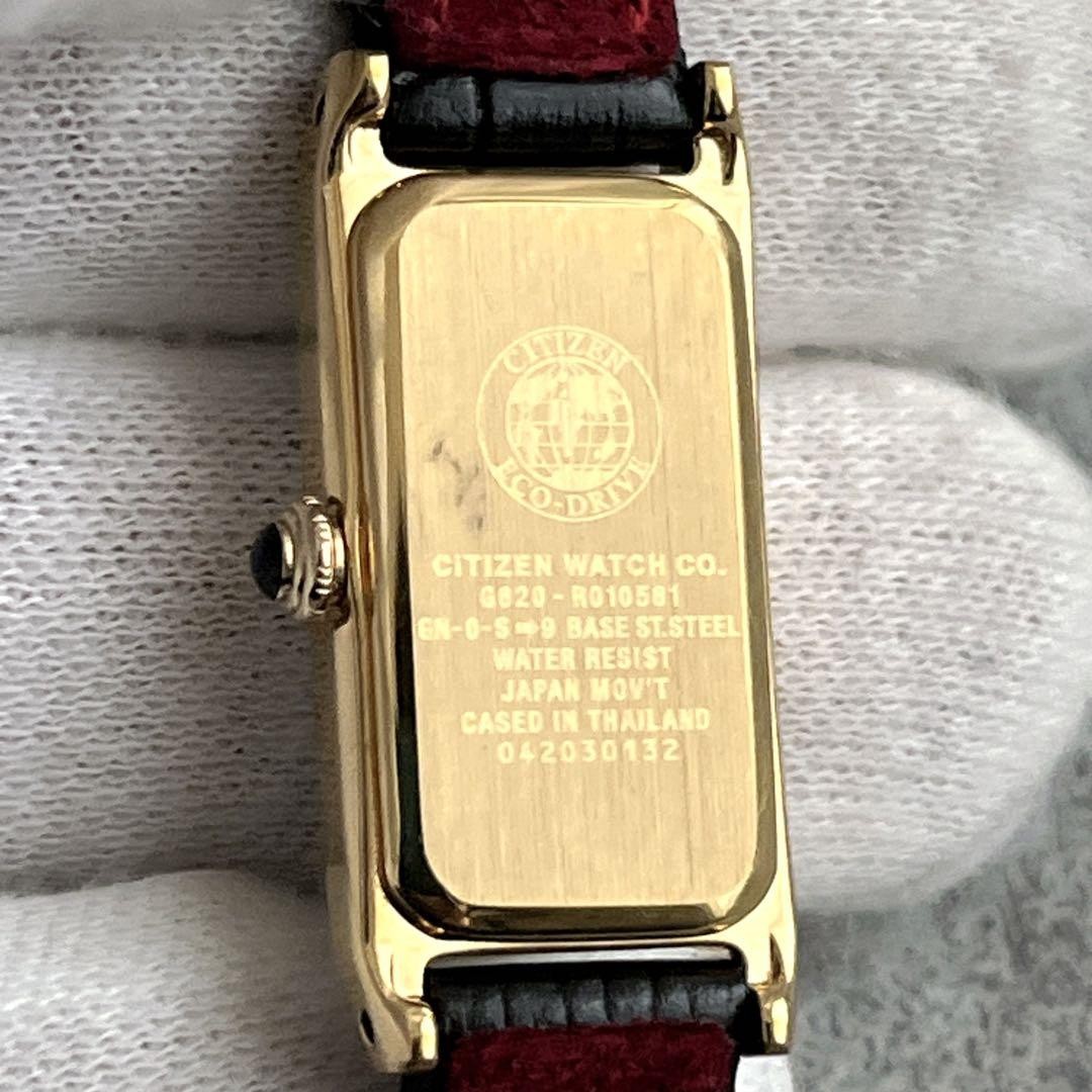 CITIZEN Eco-Drive watch, black dial, gold leather strap. 【USED】