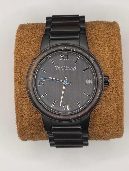 TruWood Dark Wood Watch Black Link Bracelet Roman Numerals