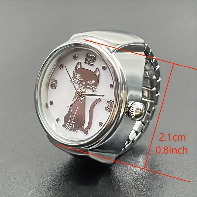1PC Stylish Kitten Round Pointer Quartz Ring Watch Gold Silver Trend