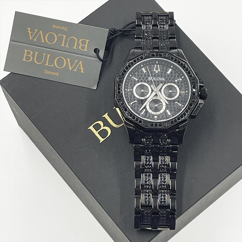 Bulova Men’s New 96C134 Crystal Octava Quartz Watch Silver Black Dial 41.5mm