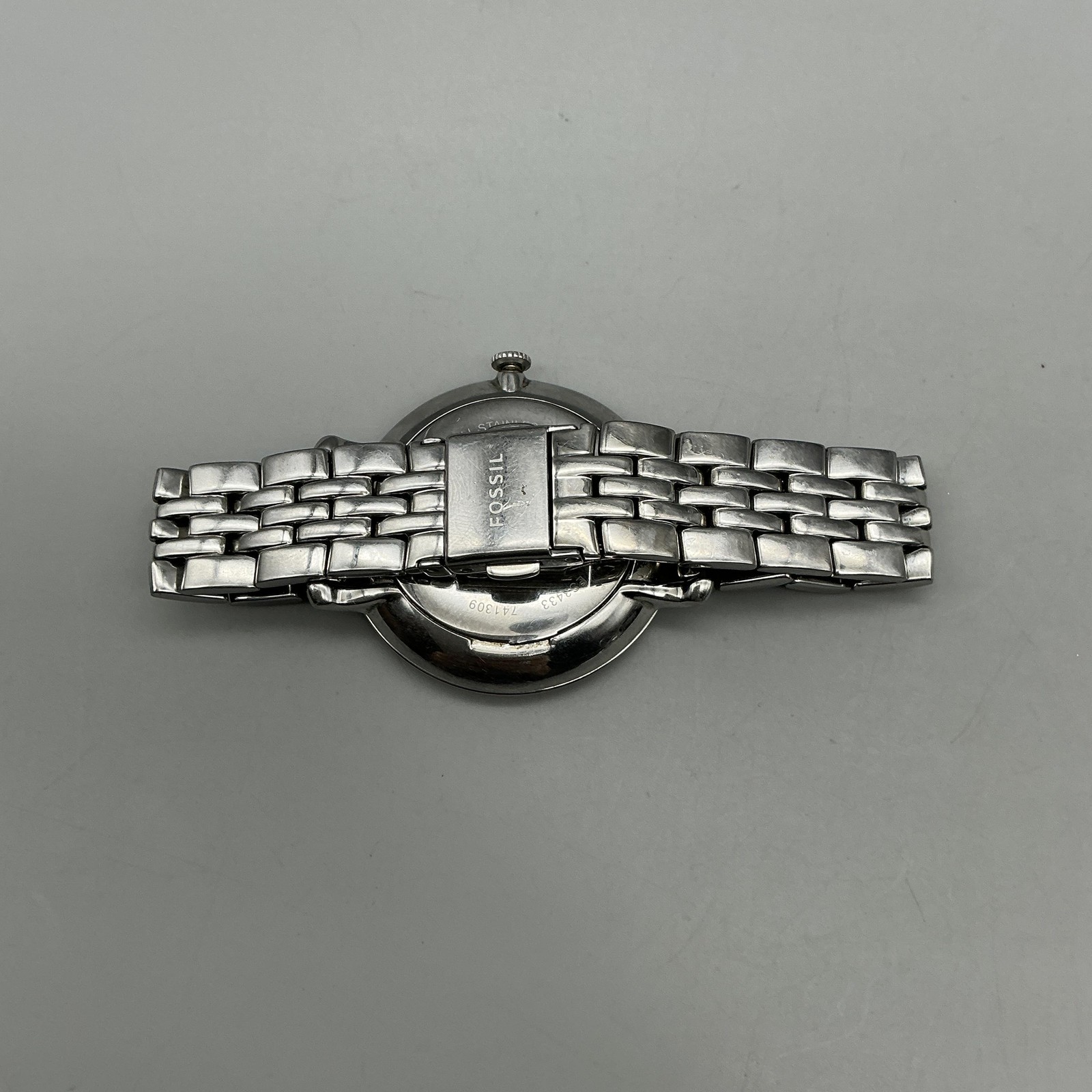 Fossil Womens Watch 36mm Silver Tone Date Stainless Bracelet New Battery 6.25″