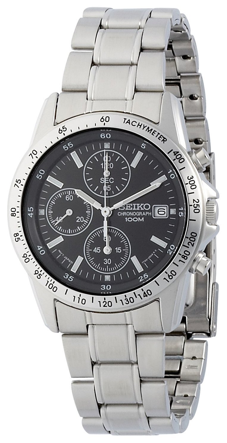 SEIKO Chronograph SND367PC Black Silver Men’s Watch Quartz 100 mm