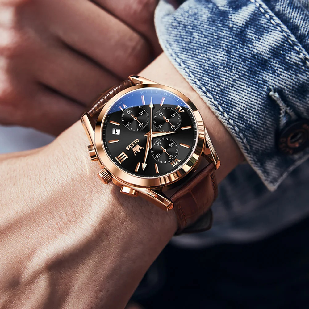 Quartz 2872 Leather Premium Waterproof Sport Chronograph Men’s Watches