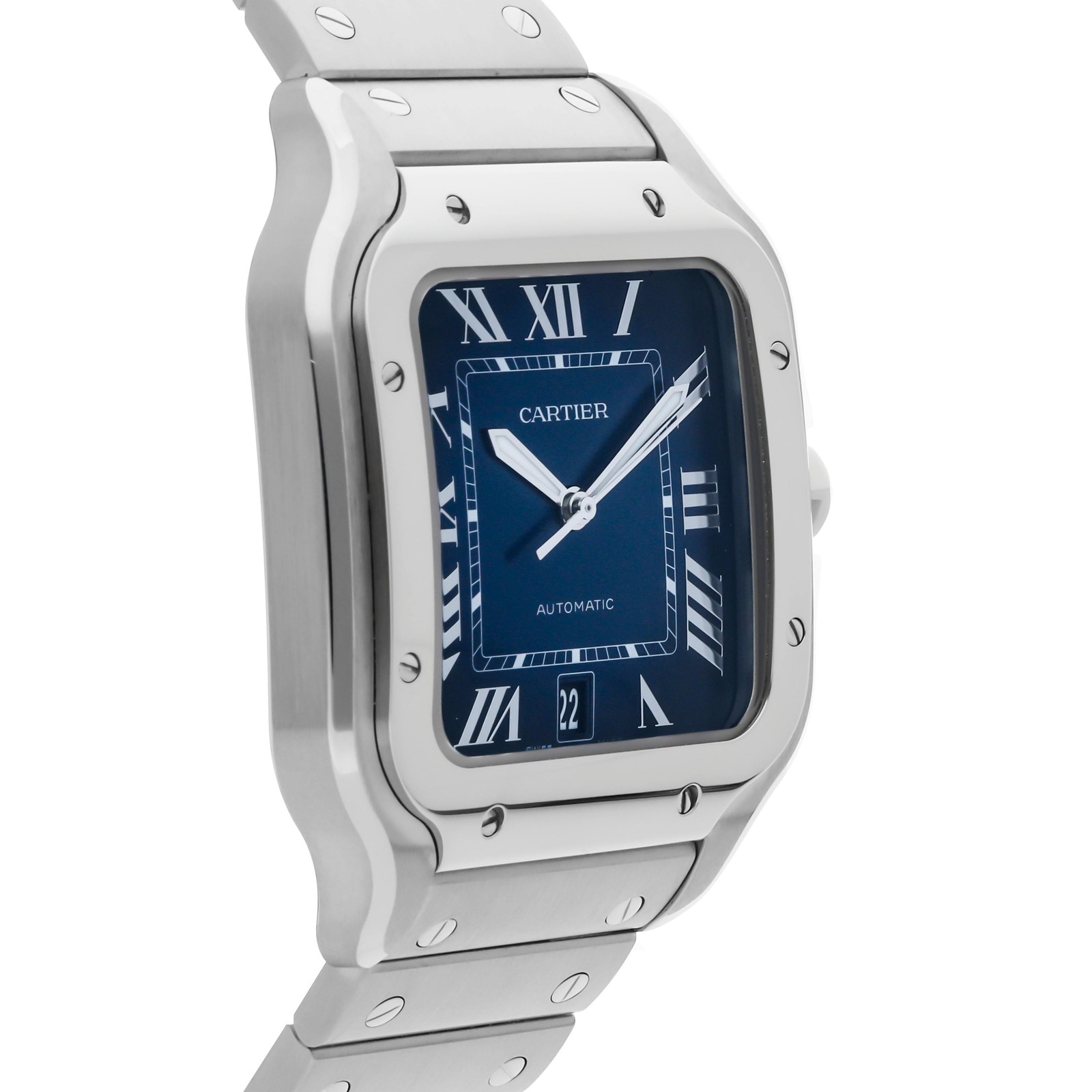 Cartier Santos de Cartier Steel Auto 40mm Blue Dial Bracelet Watch WSSA0071