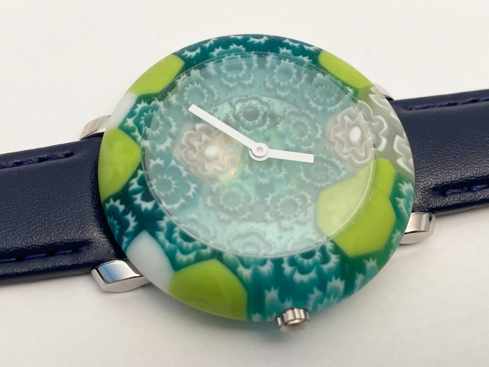 Yunik Handcrafted Murano glass 36mm watch genuine leather strap w/ safety buckle