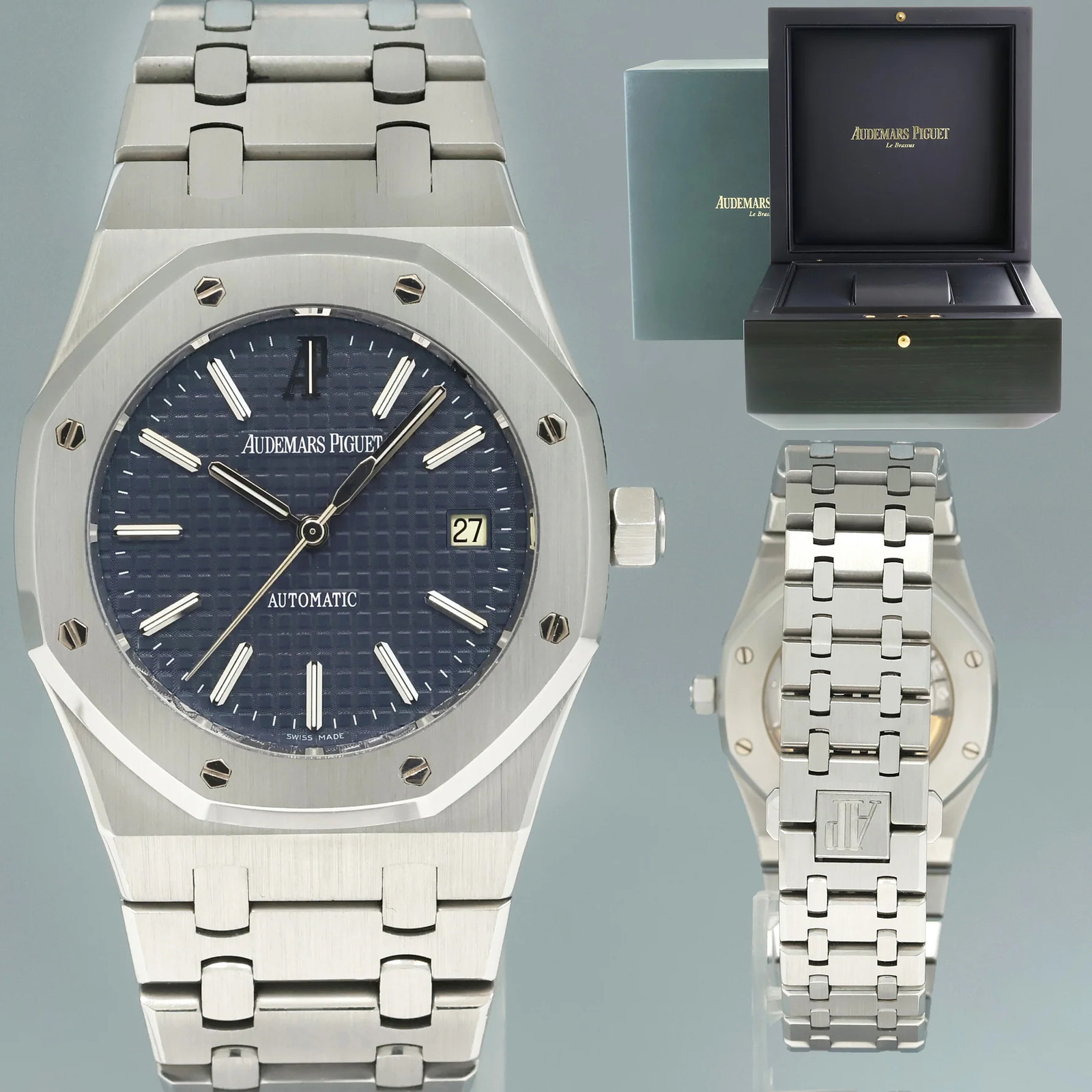 MINT Audemars Piguet 15300ST Royal Oak Blue Stick 39mm Steel Watch Box
