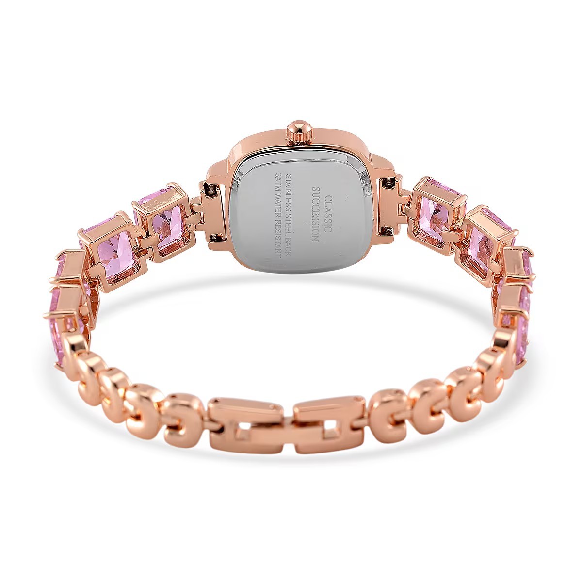 Classic Succession Quartz Watch with Pink Cubic Zirconia Band in Rosetone 7.5in