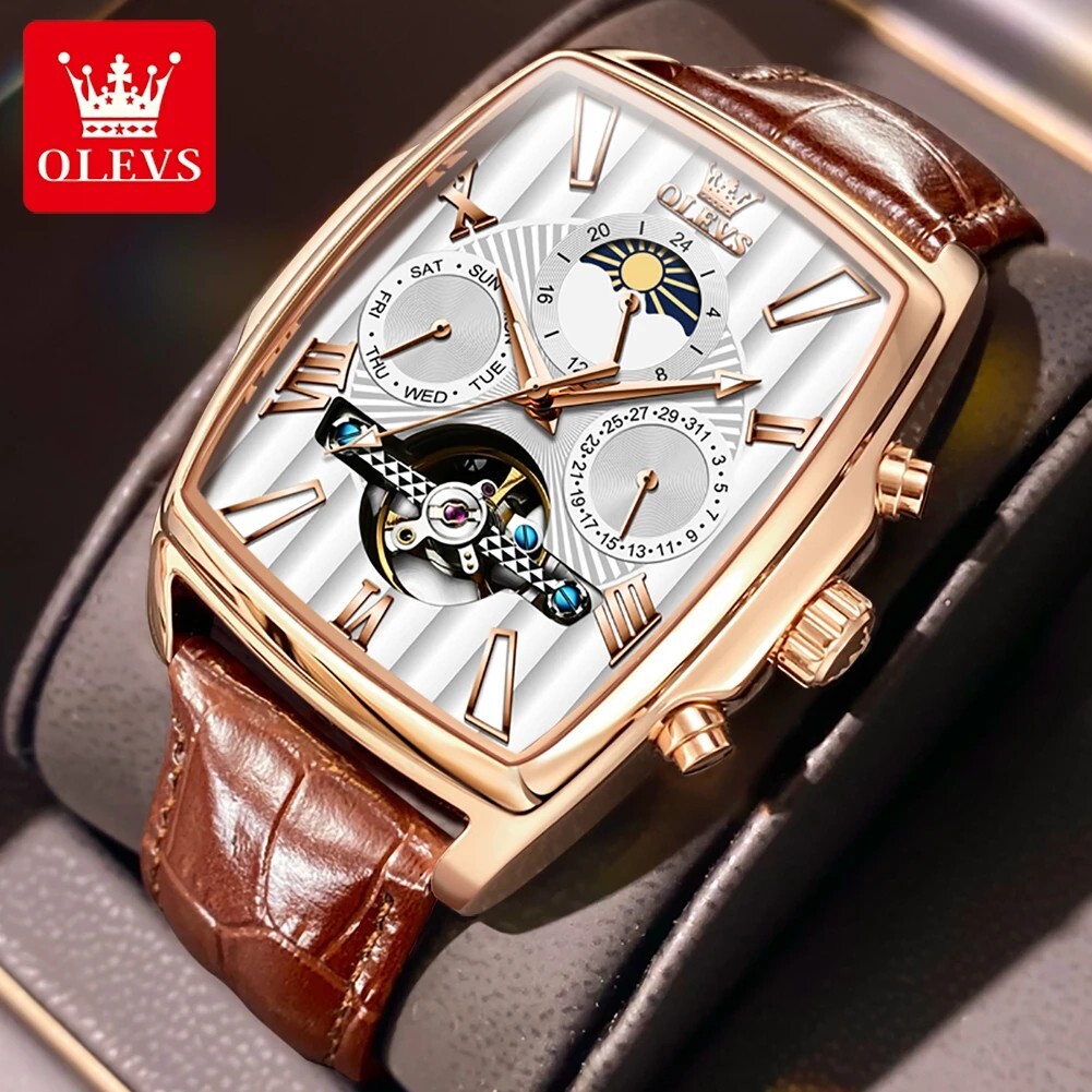 Automatic Mechanical Waterproof OLEVS Luxury Watch Men Strap Moon Phase Mens