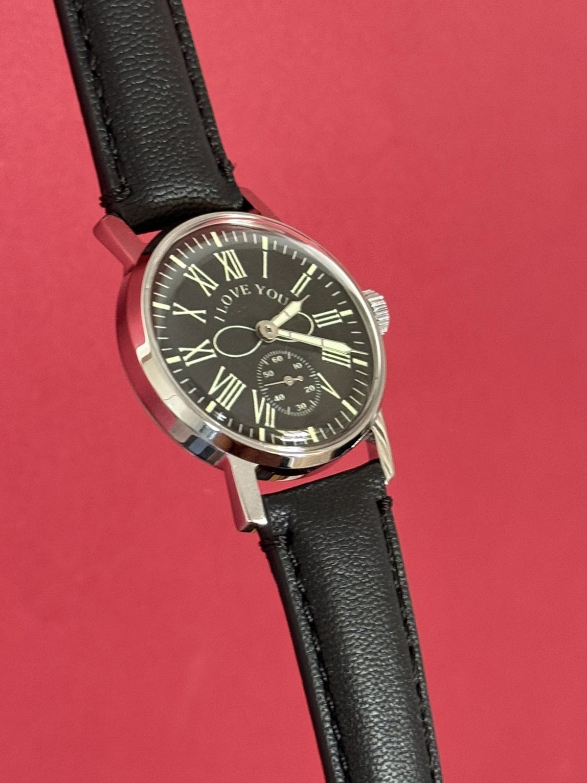 Watch Mechanical LOVE Infinity Wrist Men Black Roman Gift Wife Pobeda Russian