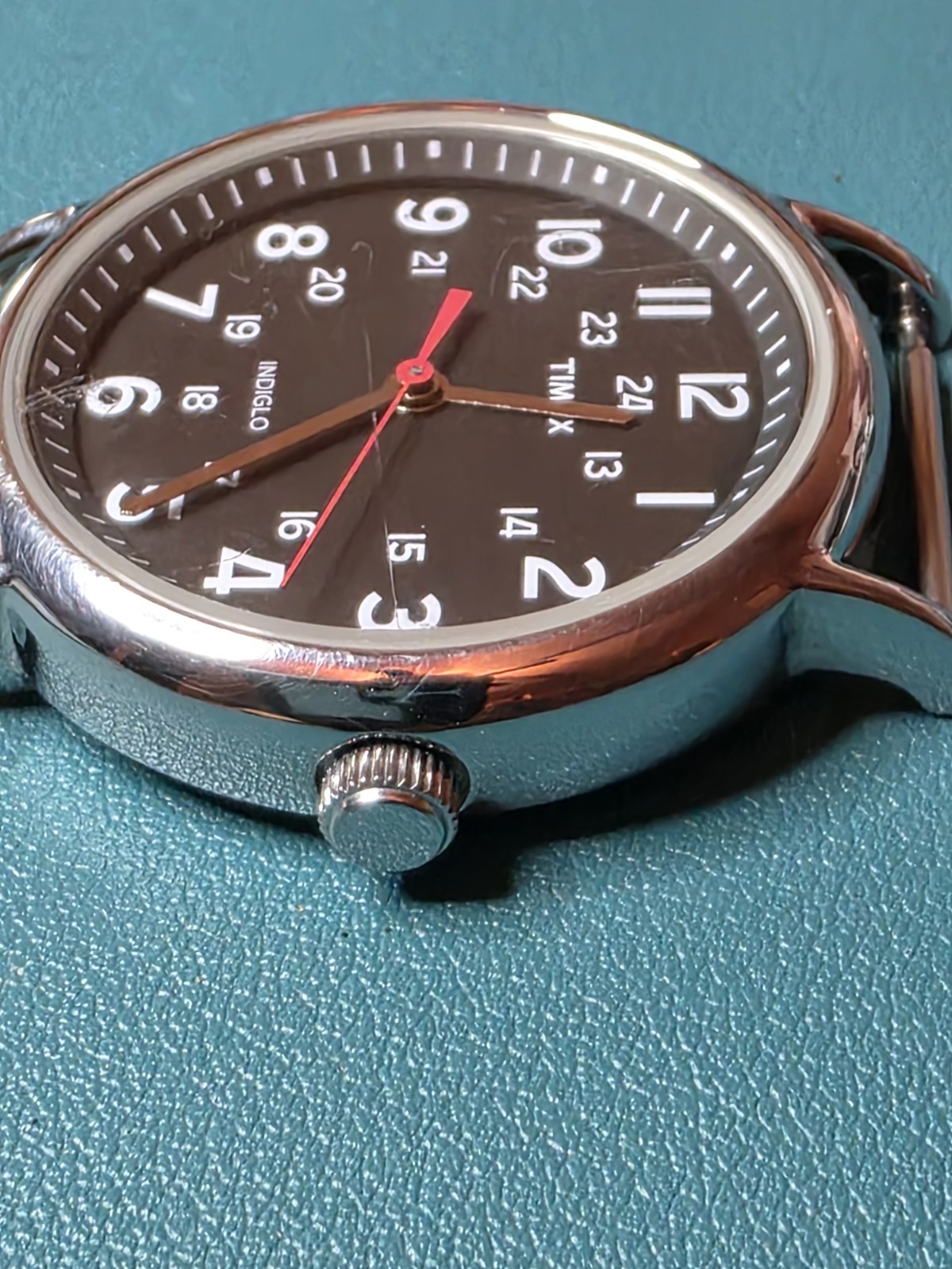 Timex Men’s Indiglo 24 hour military used watch. Has some scratches.