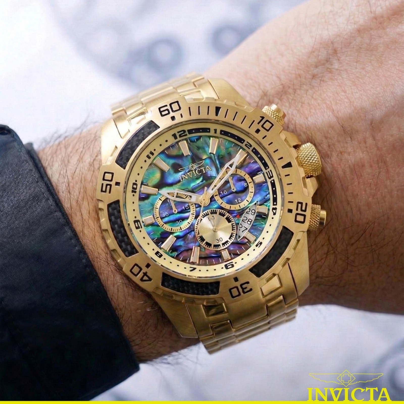Men’s Pro Diver Quartz Chronograph Watch, 50mm, Carbon Fiber Bezel, Abalone Dial