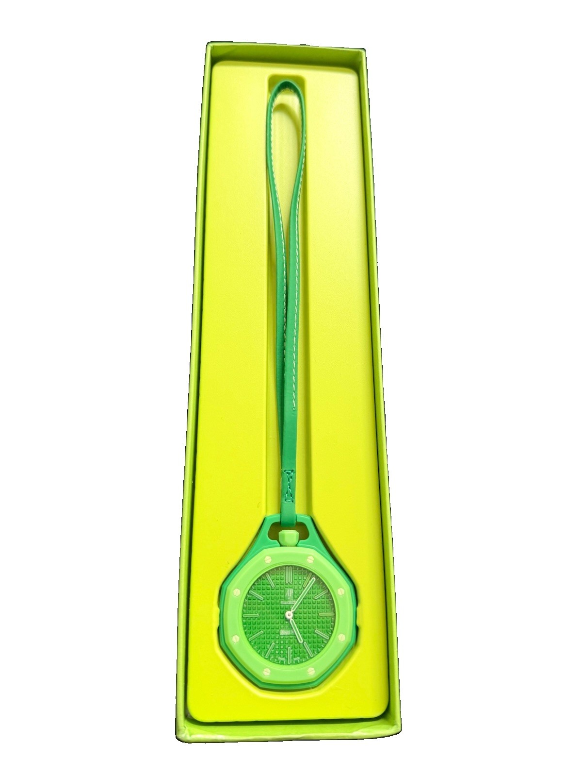 Swatch Royal Pop Green Quartz Analog Watch 42mm 30m Leather Strap w/ Box