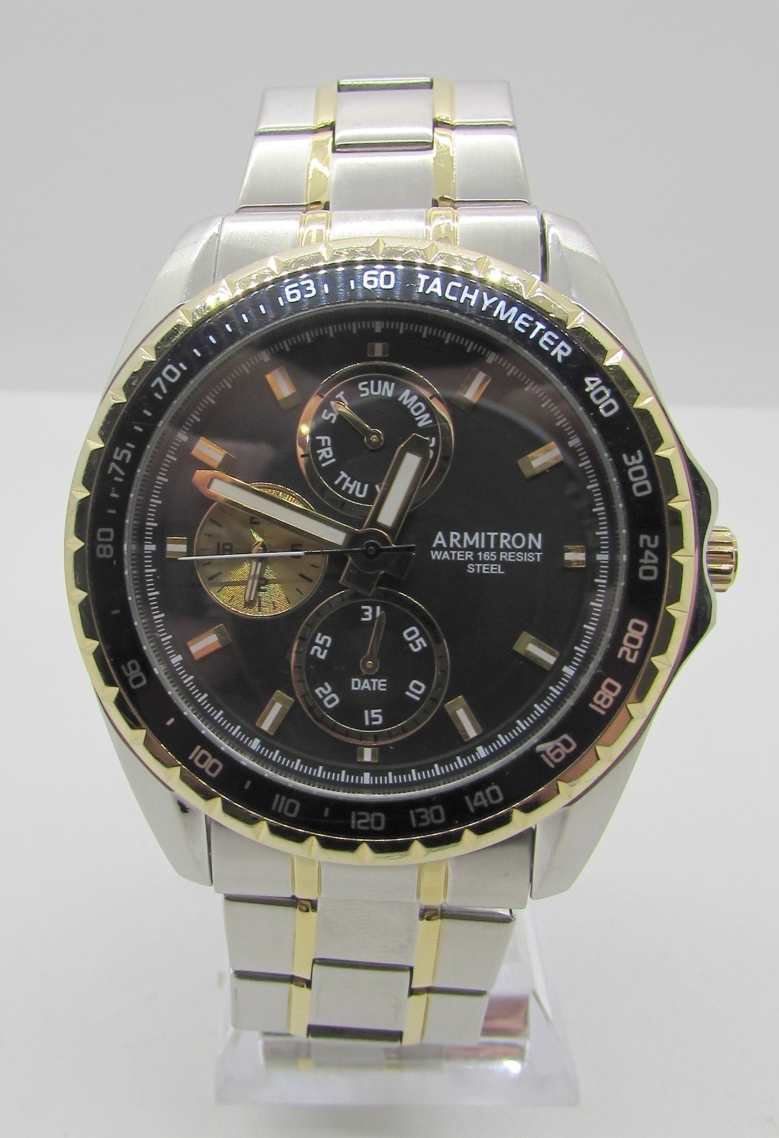 ARMITRON 20/5313TT TWO TONE BLACK DIAL CHRONOGRAPH QUARTZ 46MM WRIST WATCH