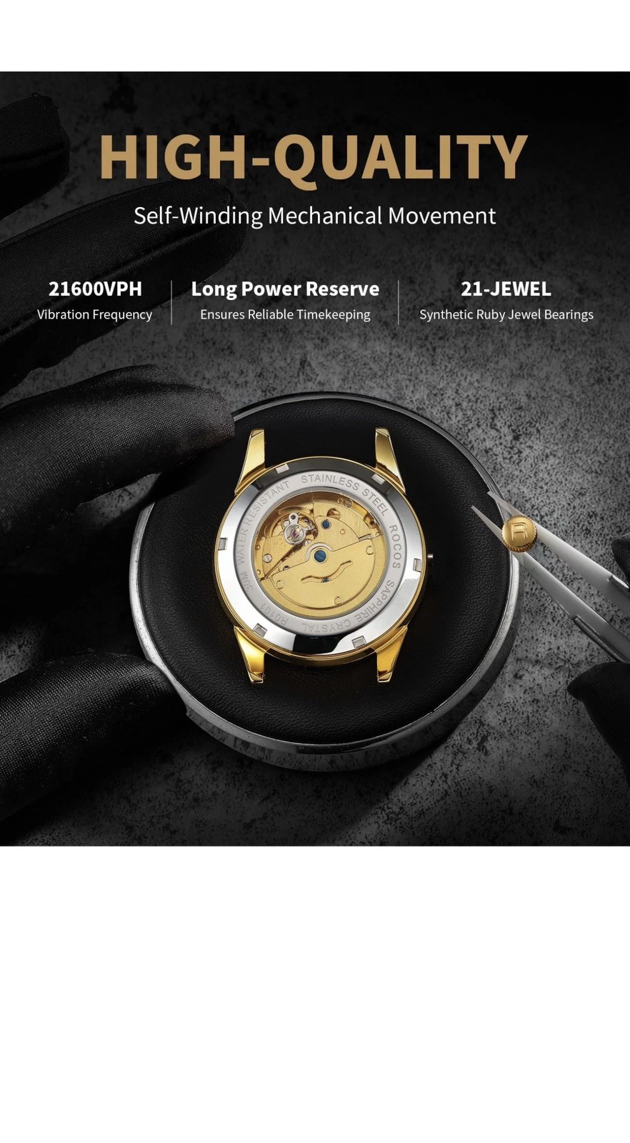 R0101 Men’s Automatic Mechanical Watch Golden Luxury Watch for Men Classic Re…