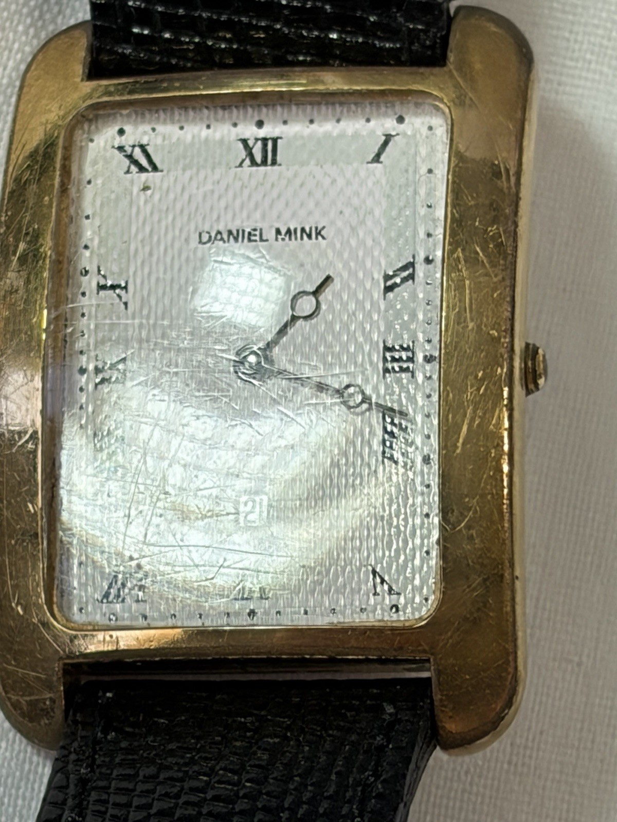 Vintage Daniel Mink Boutique 2310 Tank Watch Date Gold Plated Textured Dial