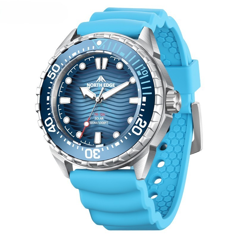 North Edge TRITON Solar Dive Watch Baltic Blue 45.8mm 300m Waterproof – New UK