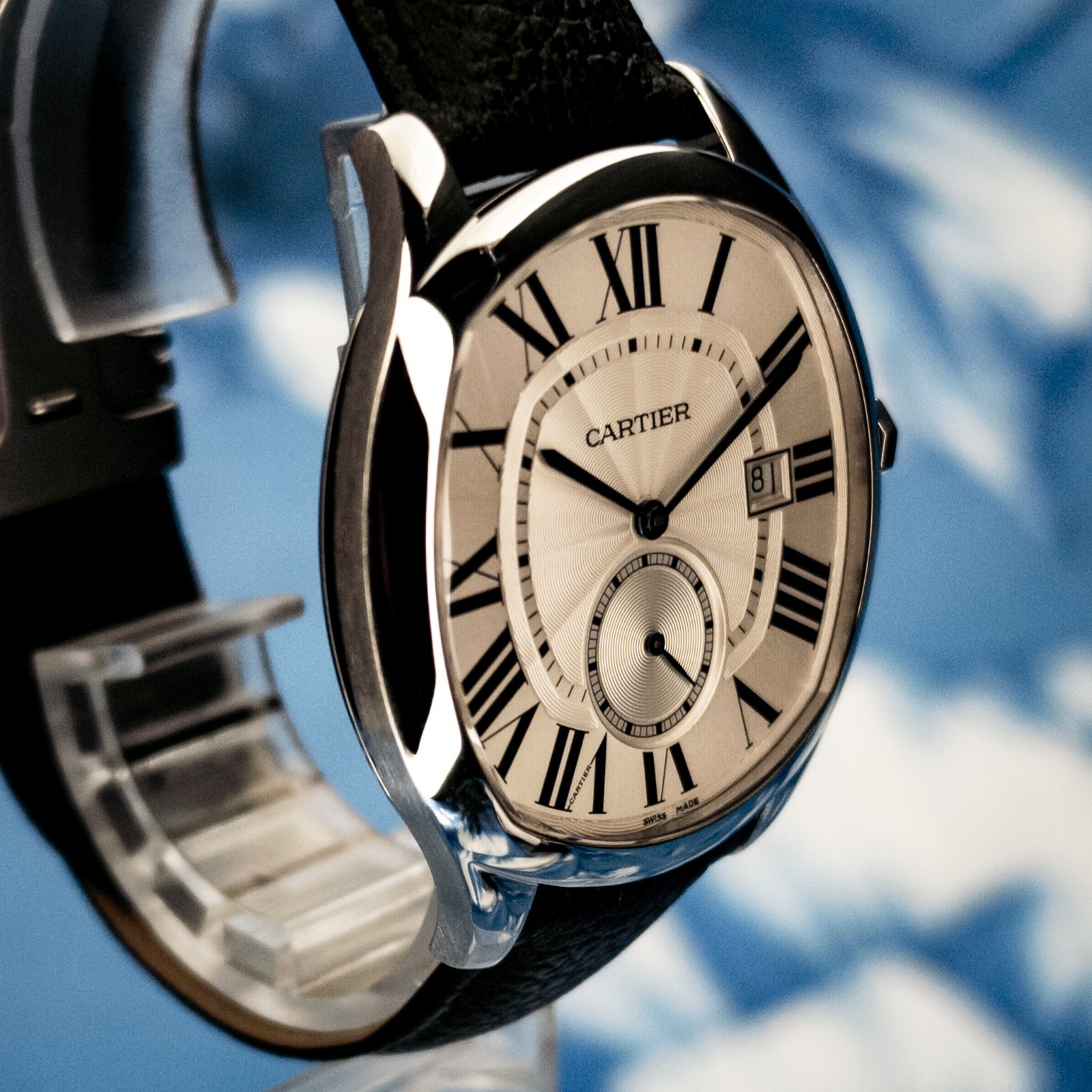 Cartier Drive de Cartier WSNM0004 Silver Guilloché | Blued Hands Men’s Watch B&P