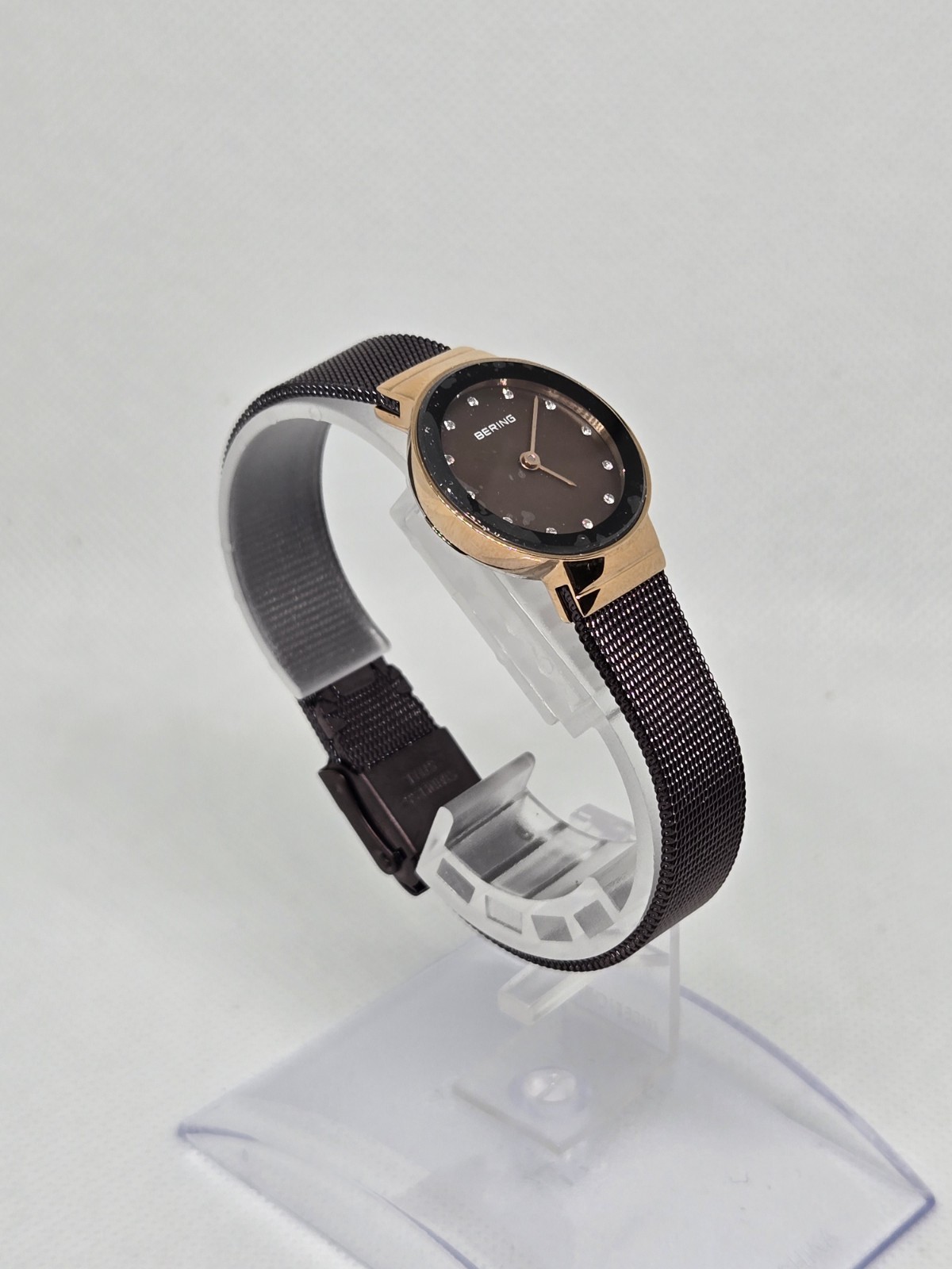 BERING Women’s Watch Rose Gold Brown Mesh Band Crystal Dial NEW w/ Box & Card