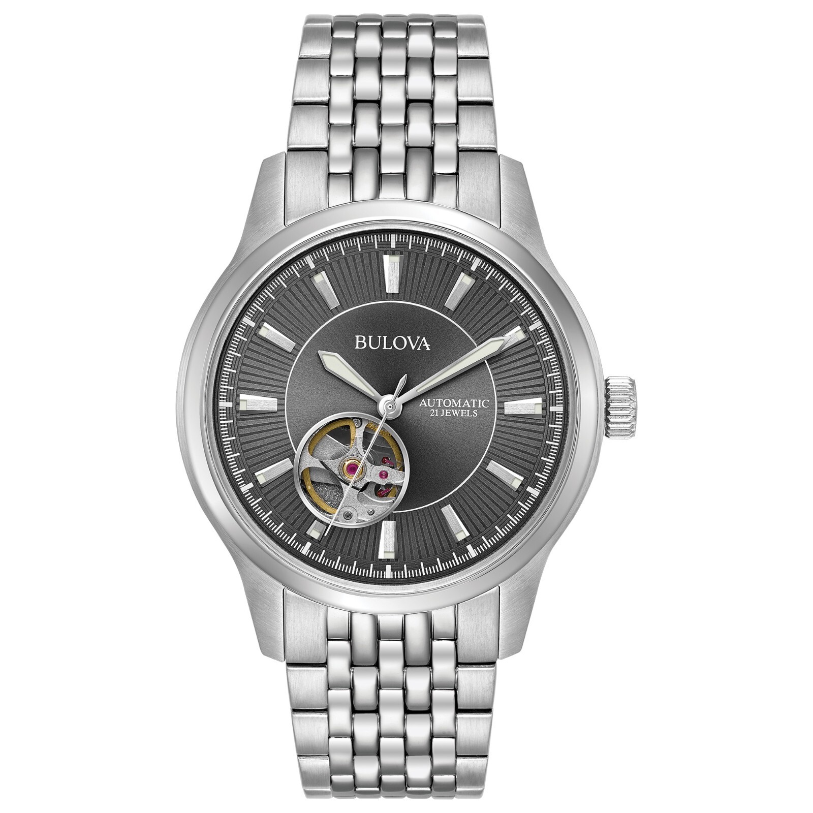 Bulova Men’s Classic Automatic Open Apeture Silver Watch 40MM 96A190