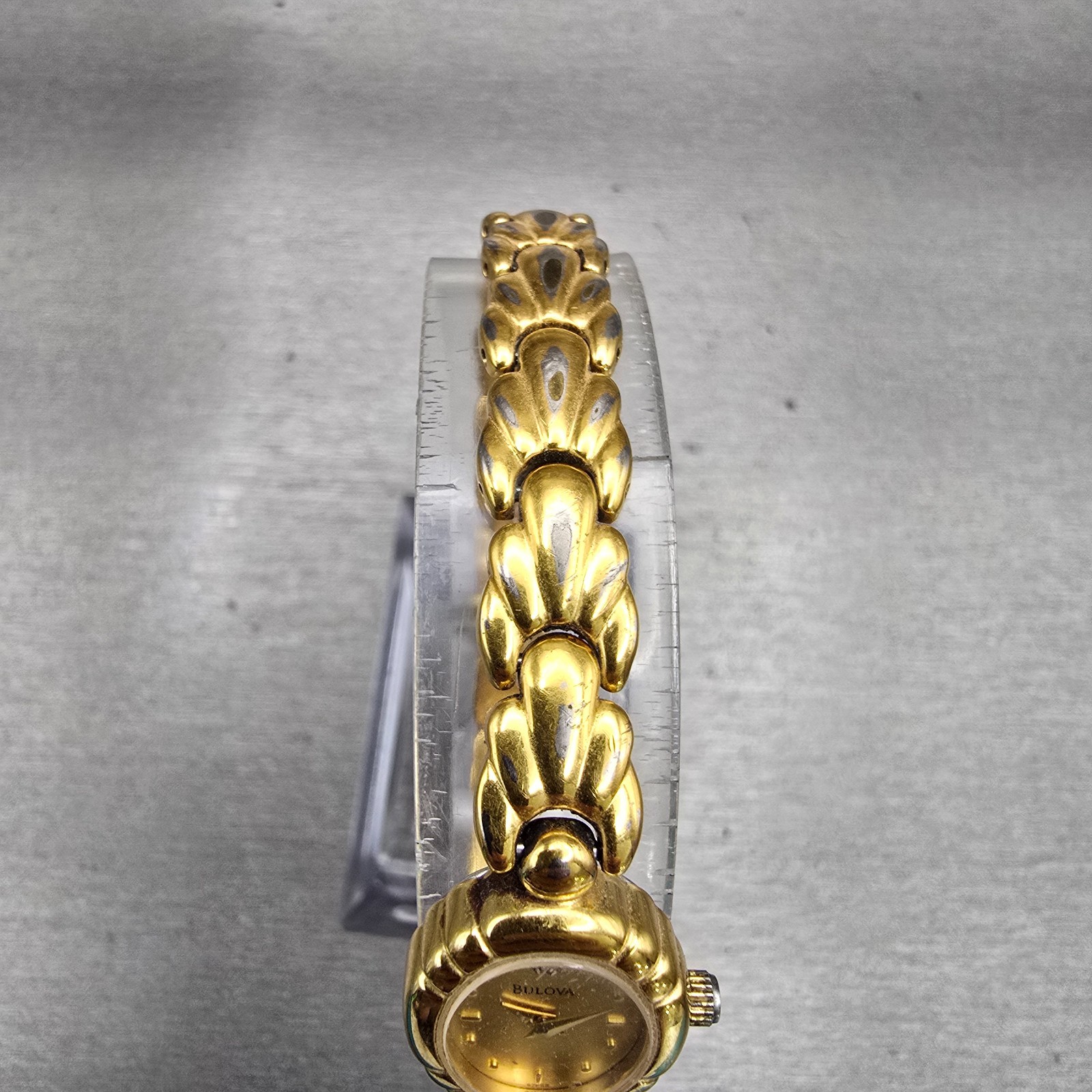 Bulova Watch Women 16mm Gold Dial Gold Tone Oval Diamond Accent New Battery VTG