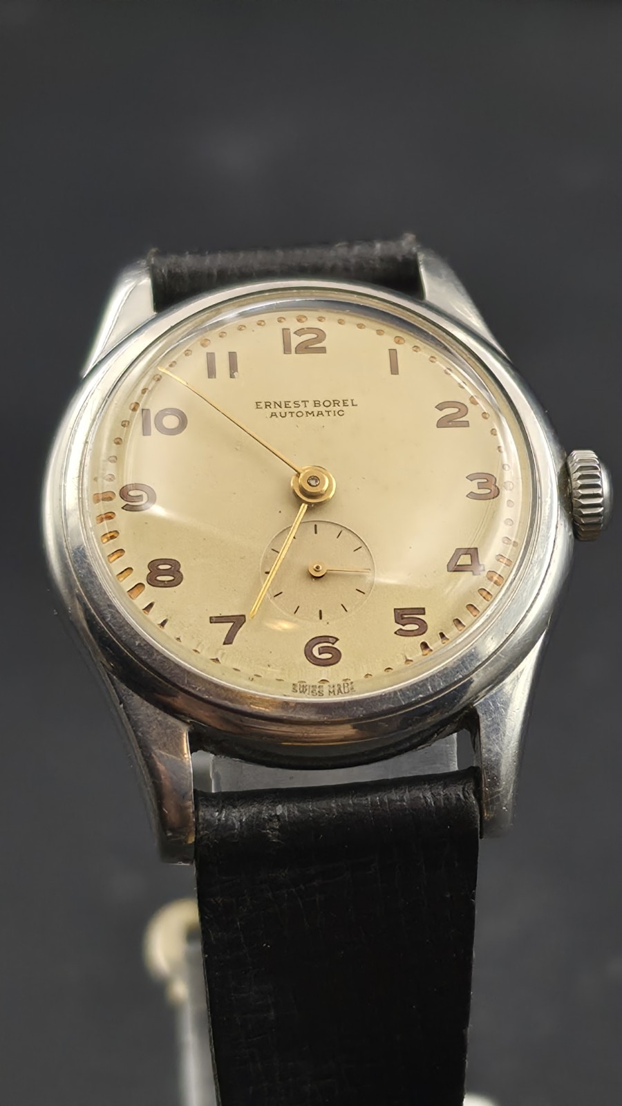 Vintage 1950s Ernest Borel Bumper Automatic Breguet Numeral Steel Field Watch…