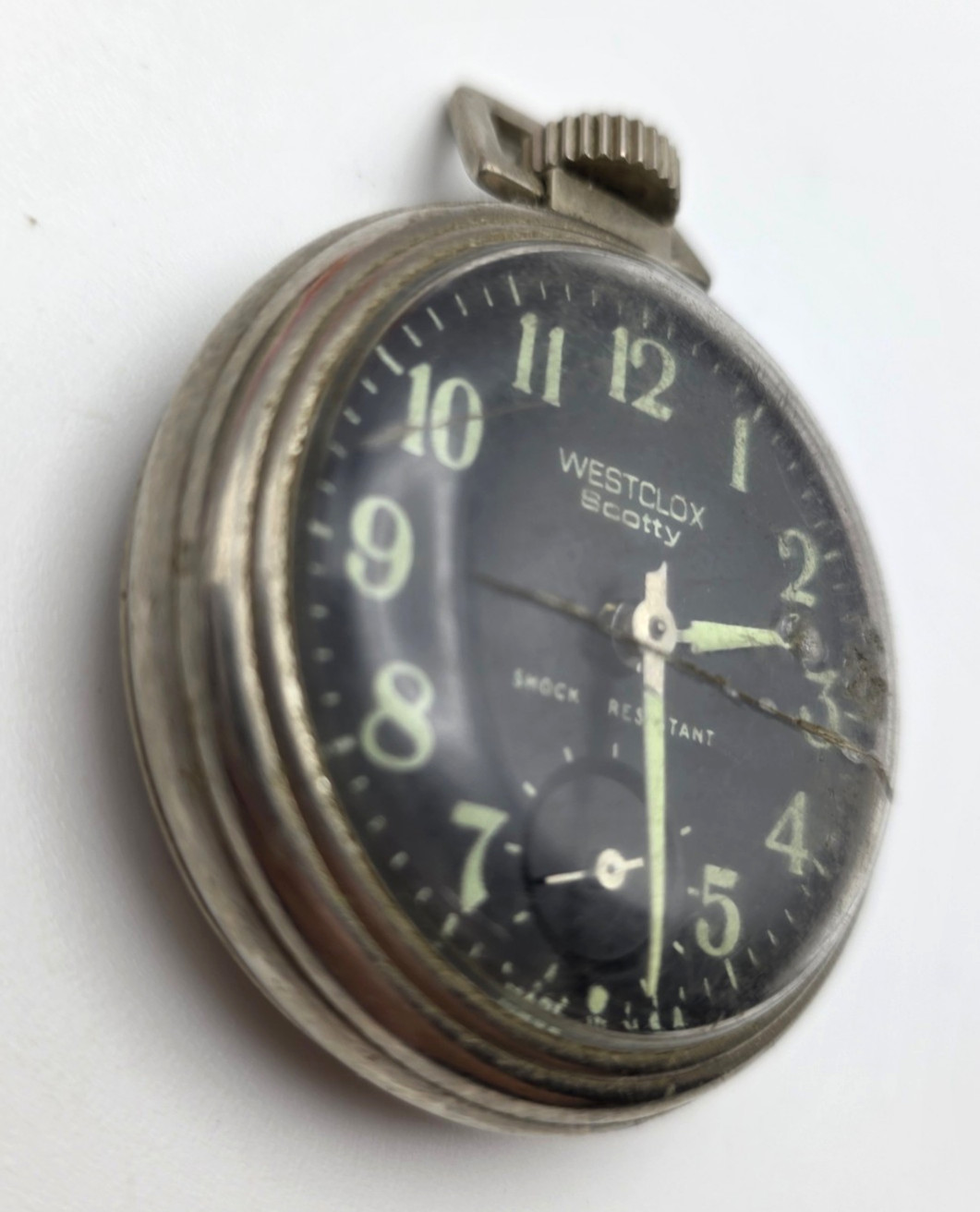 Westclox Scotty Black Dial Manual Wind Pocket Watch USA Working Vintage
