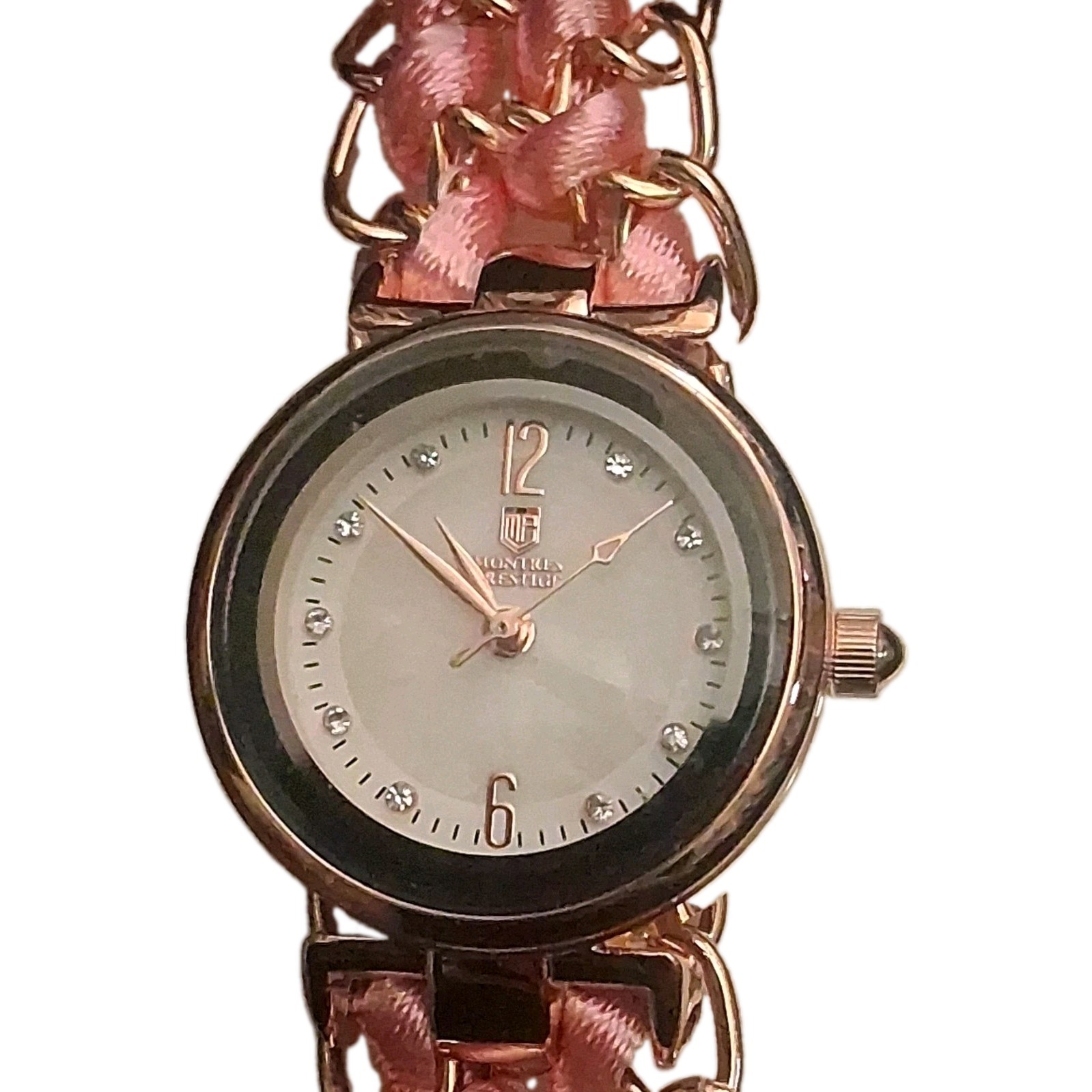 Montres Prestige Women’s Analog Quartz Watch White Dial Pink/Gold Band w/ Box