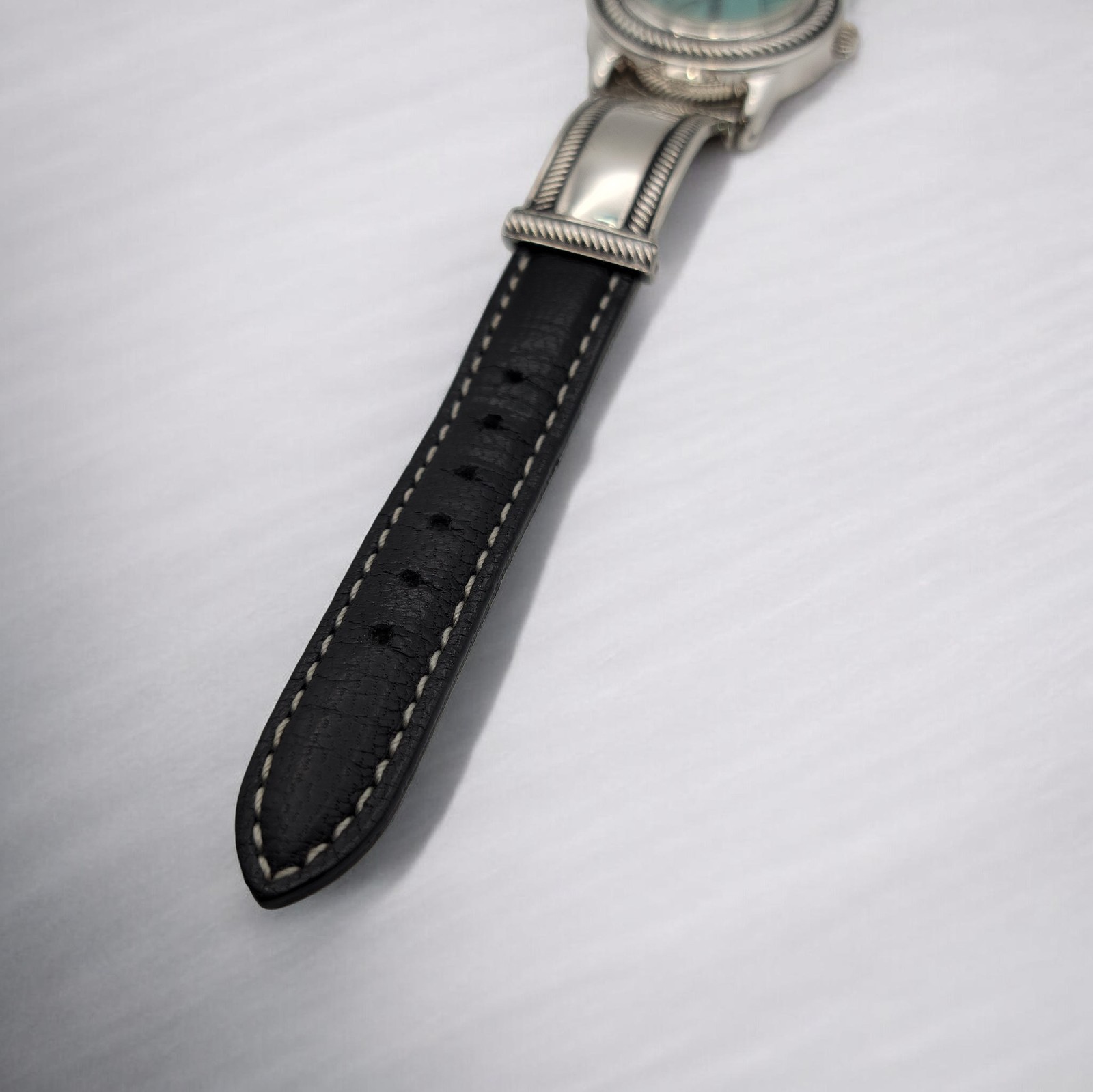 ​Vtg Ecclissi 23110 925 Sterling Silver Western Watch Turquoise Green Dial NOS