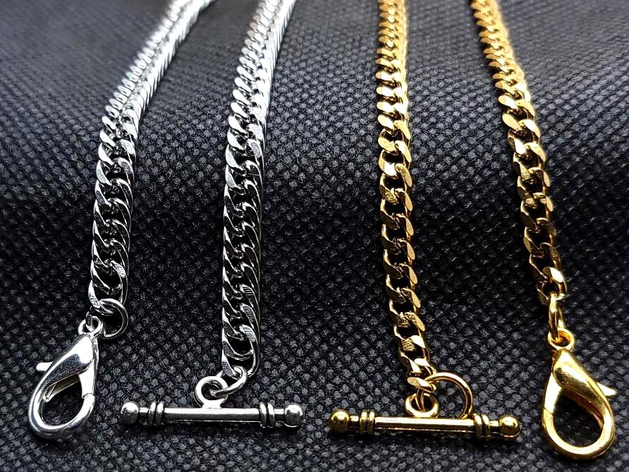 A Set Of Two Custom Made T-Bar End 12″ Inches Long Pocket Watch Chains