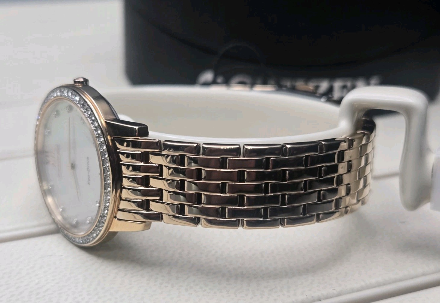 Citizen EX1483-50D Store Display Eco-Drive Silhouette Crystal MOP Ladies Watch