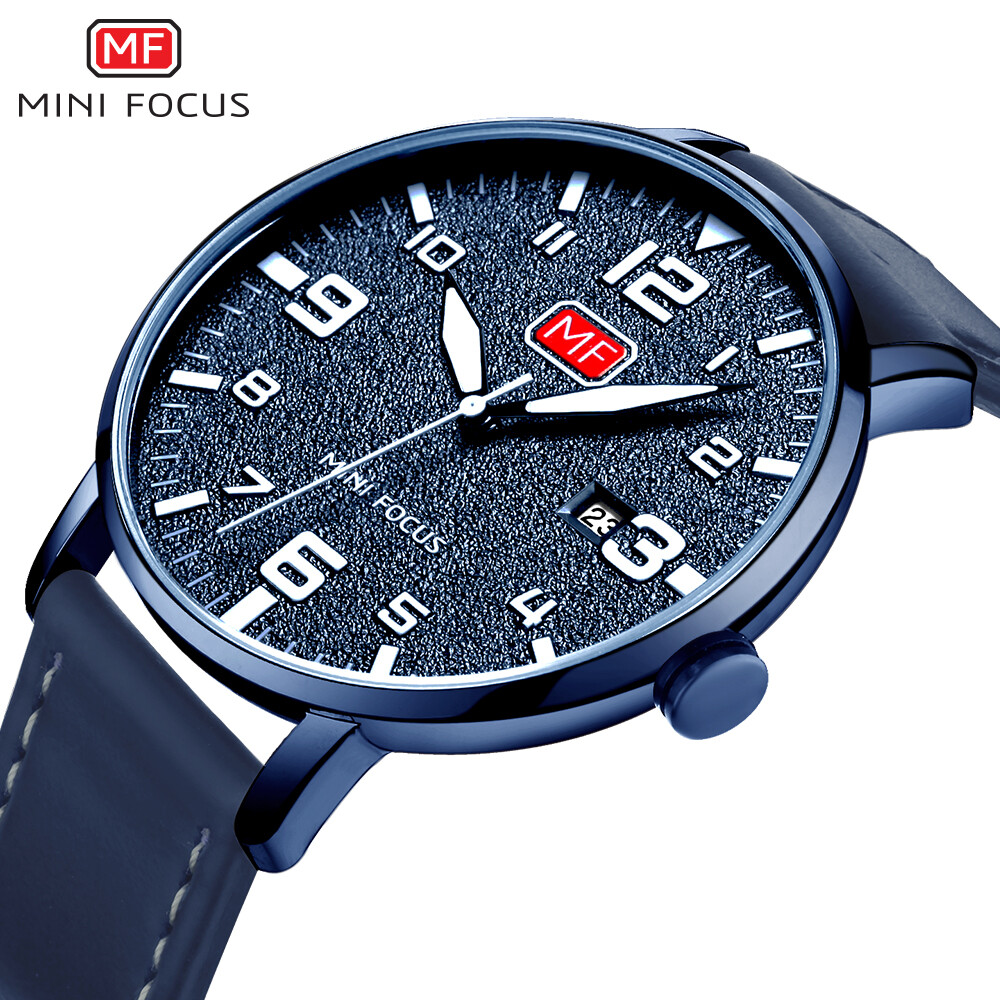 MINI FOCUS Men Ultra Thin Quartz Sports Watch Leather Strap Wristwatch with Date