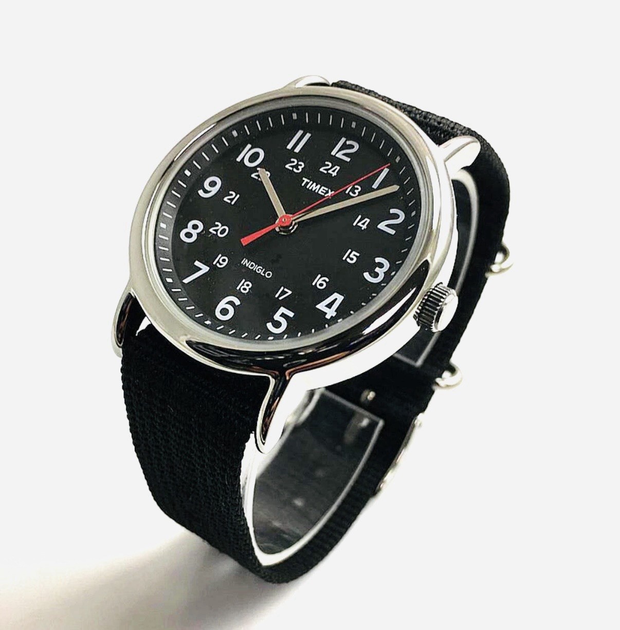 Timex Weekender T2N6479J 38mm Black Dial INDIGLO Nylon Slip-Thru Watch | New