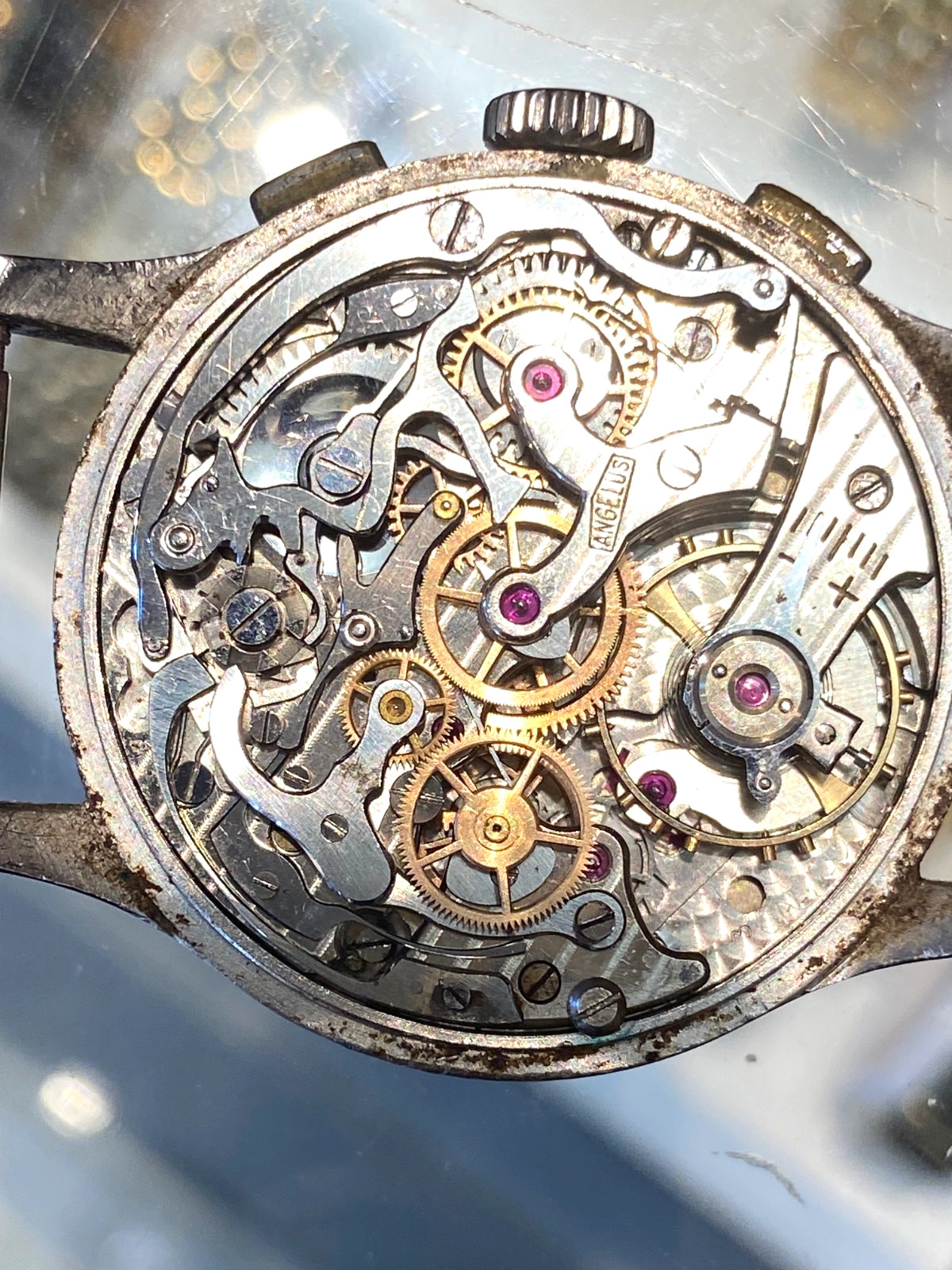 Vintage 1940s Angelus Chronograph Caliber 215 ACIER INOX SS Parts/Repair