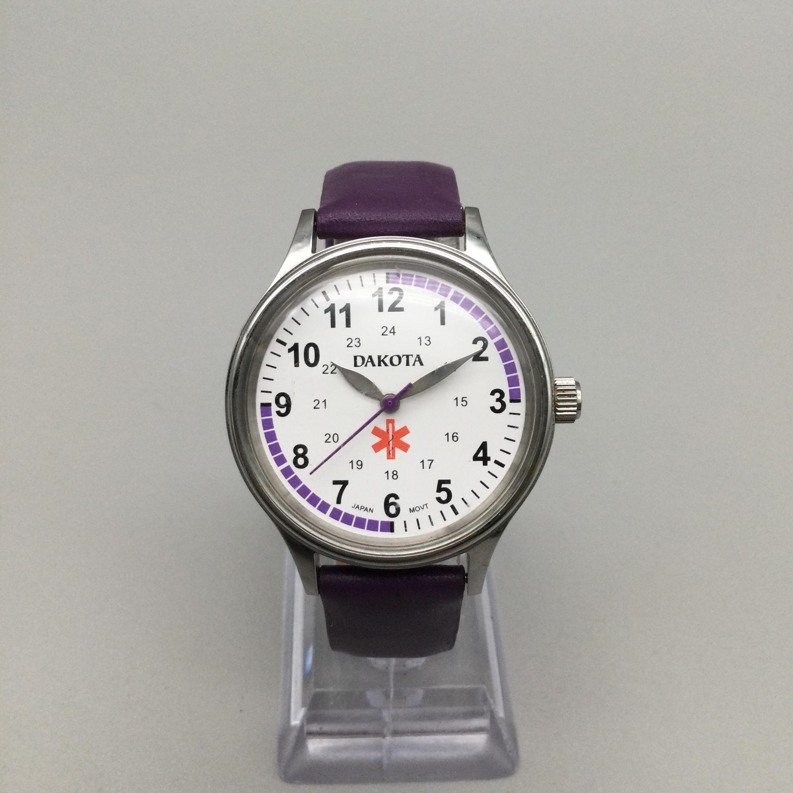 Dakota Womens Watch 34mm Nurse Purple Leather Medical Easy Read New Battery